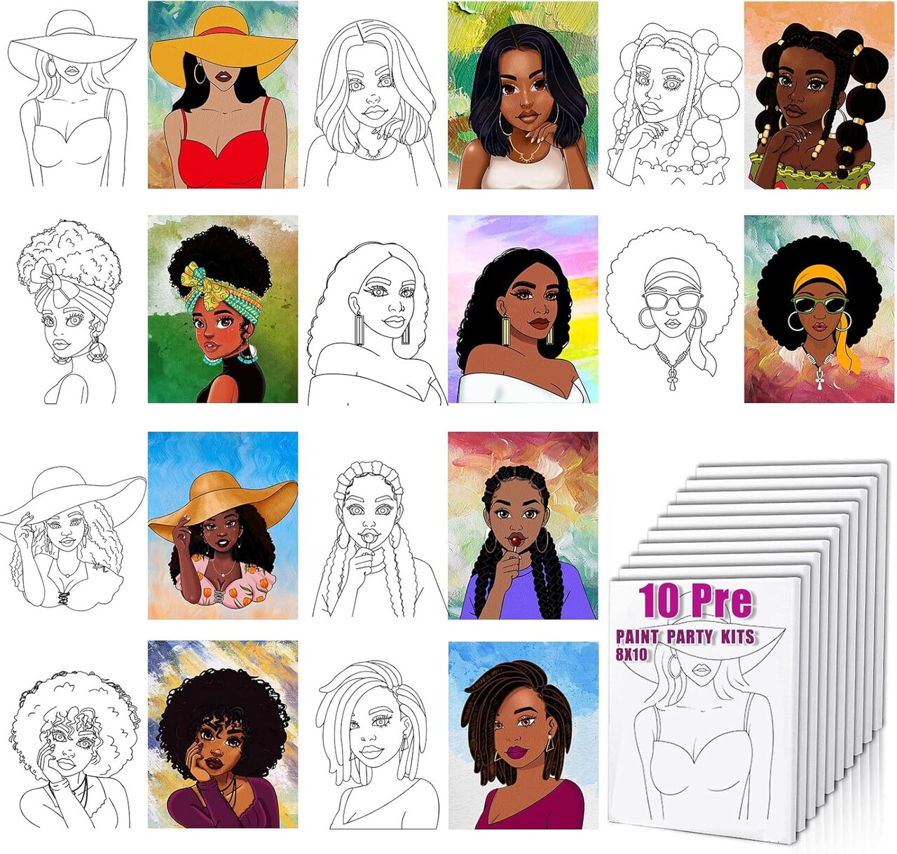 Pre Drawn for Painting for Adults 10 Pack 8X10 (Without Frame) 10"L x 12"W